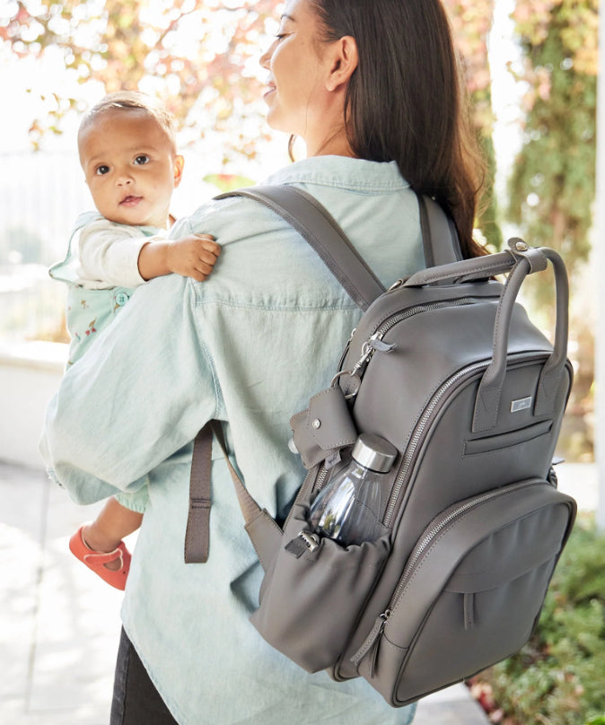 Jujube- Million Pockets Earth Leather Charcoal Backpack Diaper Bag