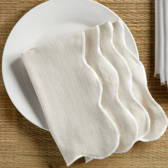 Mud pie tan with white scallop napkins